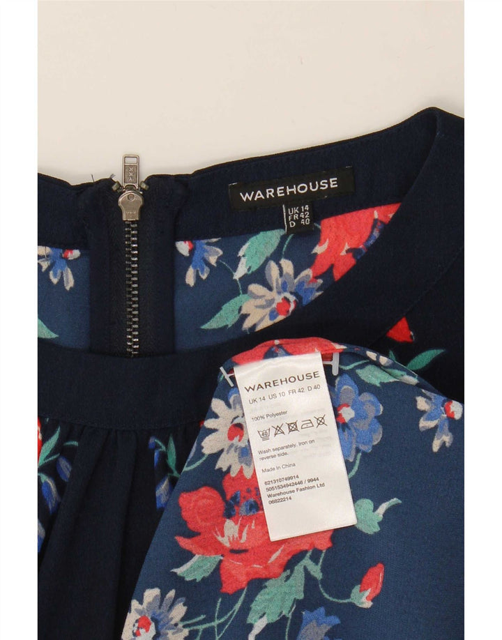 Warehouse Womens Shift Dress UK 14 Grande Poliéster Floral Azul Marinho