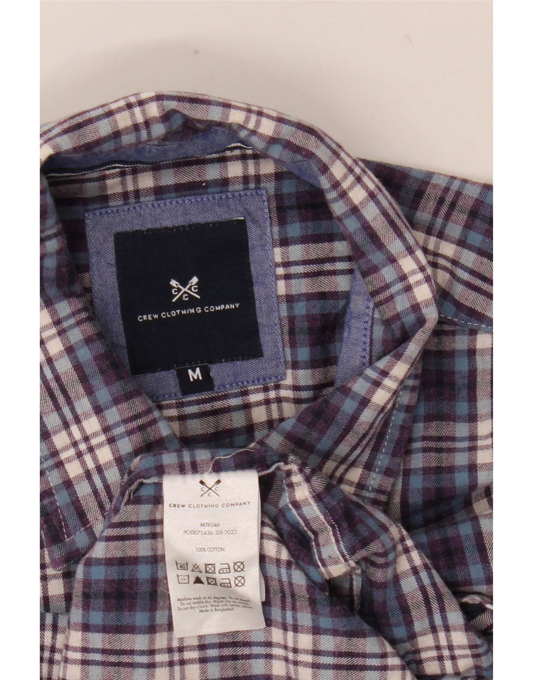 Camisa masculina de flanela Crew Clothing algodão xadrez azul marinho médio