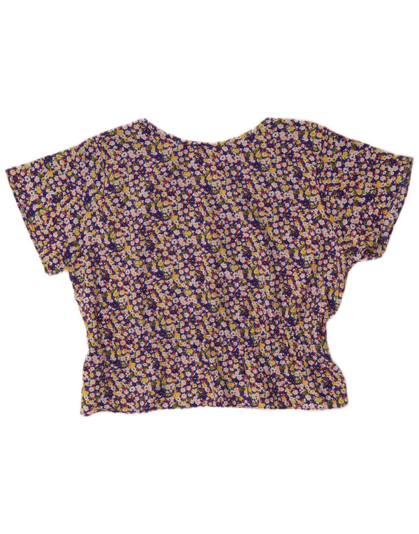 Blusa feminina vintage UK 14 grande floral multicolorida