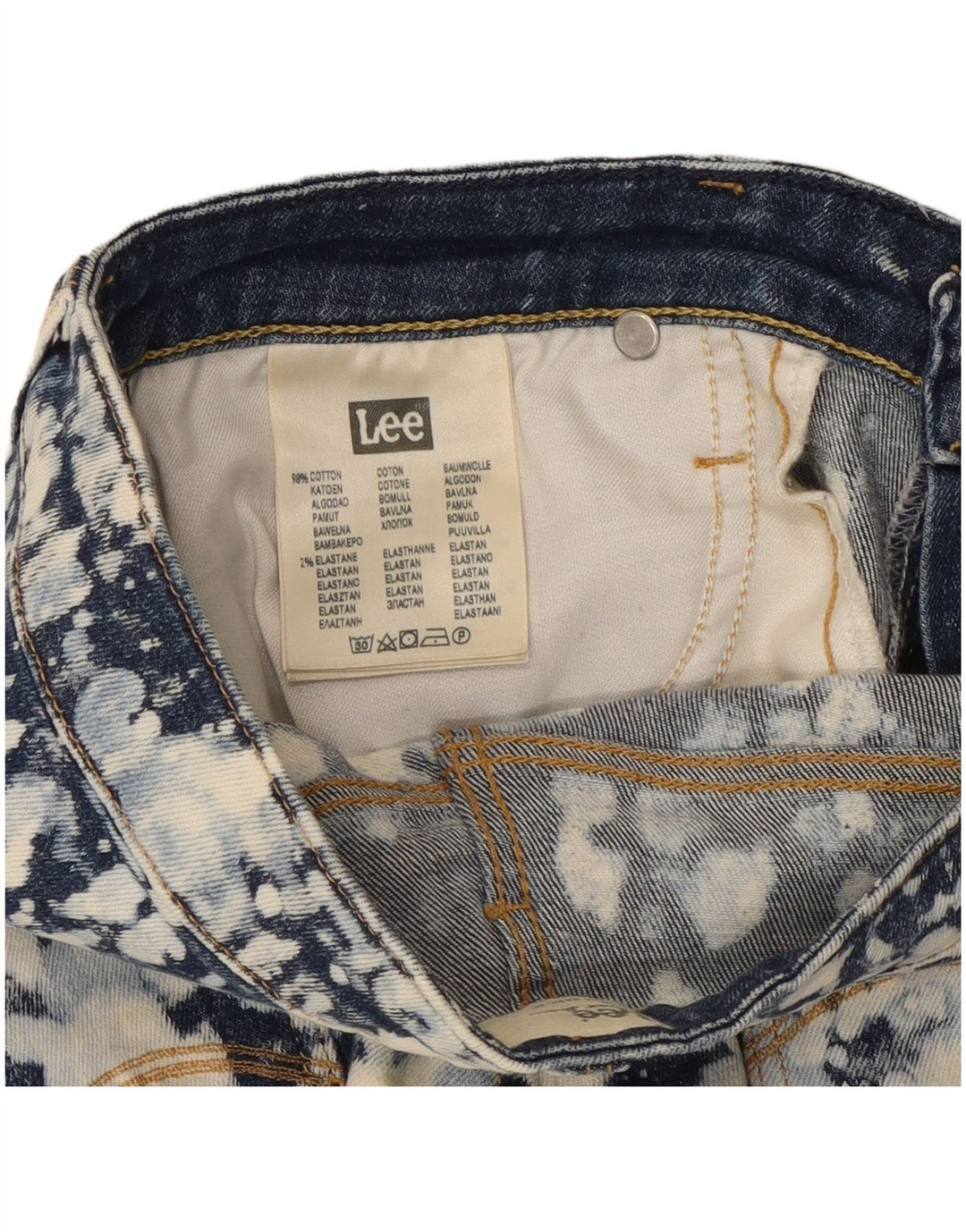 Lee Womens Denim Hot Pants W28 Médio Azul Marinho Tie Dye Algodão