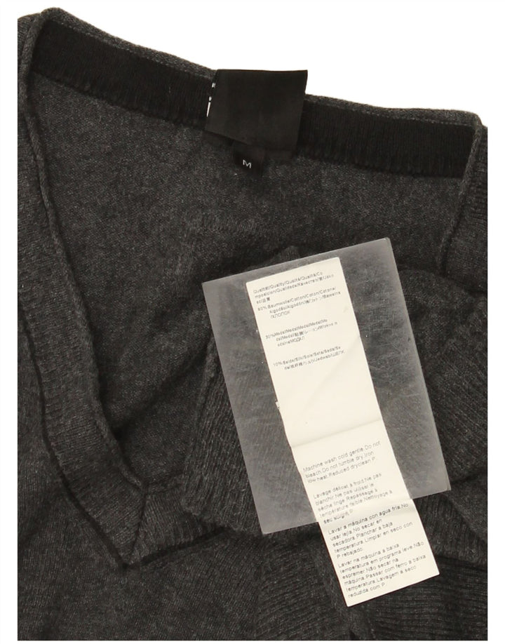 Suéter masculino Hugo Boss Slim Fit com decote em V de algodão cinza médio