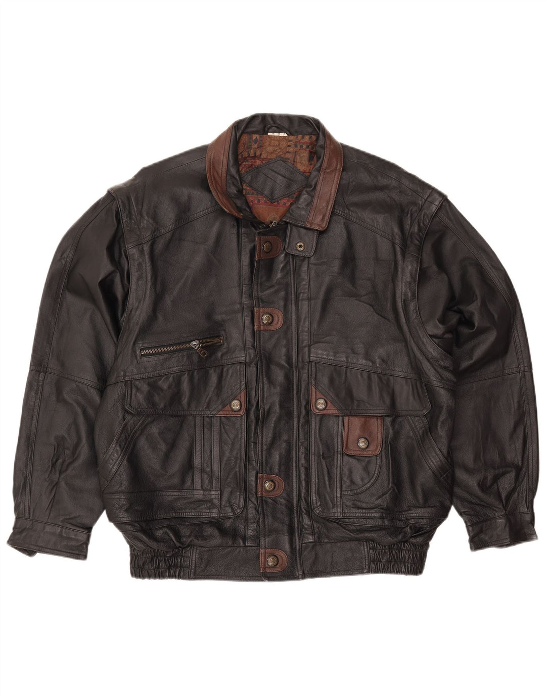 Jaqueta de couro masculina vintage IT 50 grande couro preto