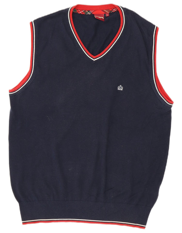 Merc Mens Vest Tank Top Grande Algodão Listrado Azul Marinho