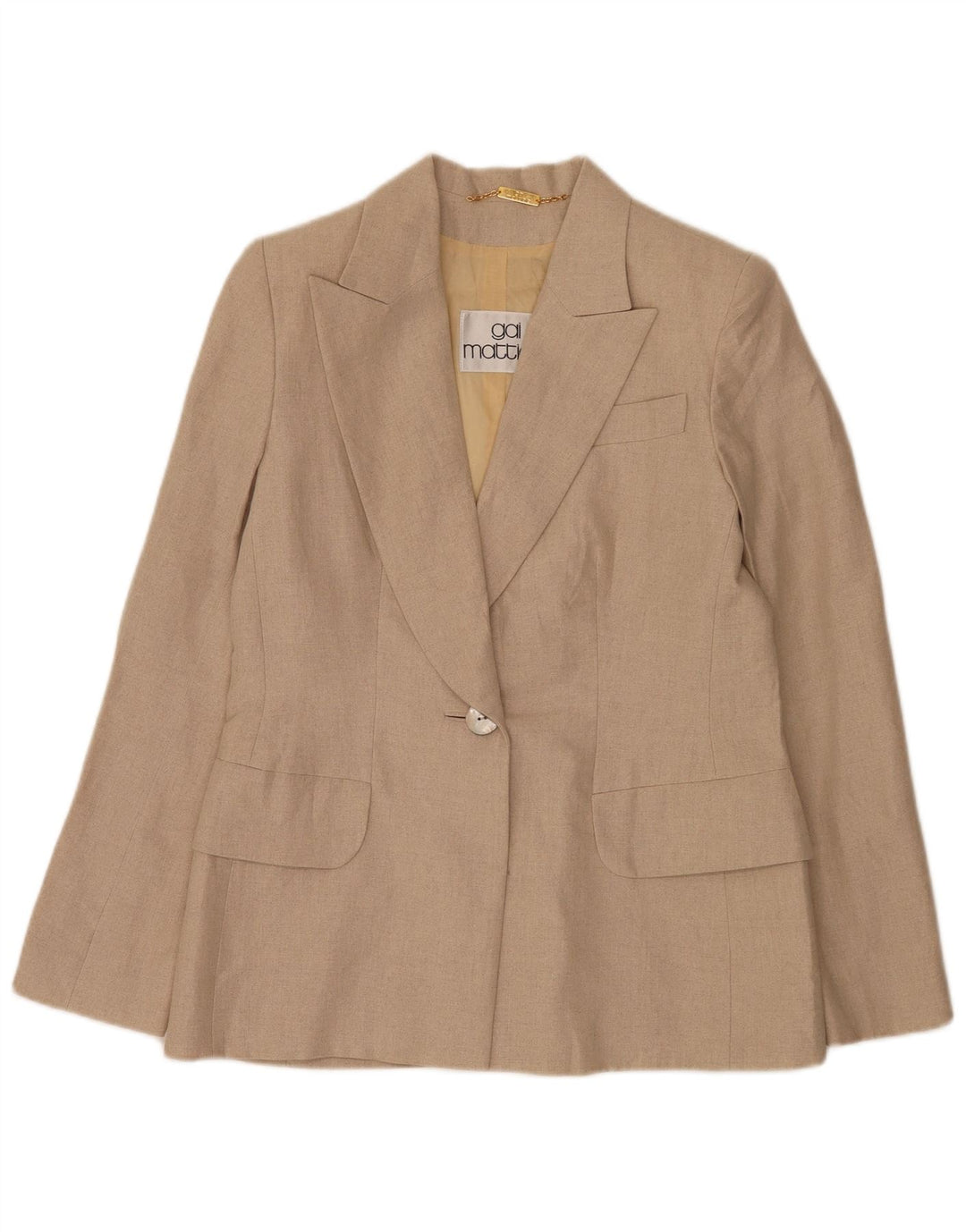 Jaqueta blazer feminina Gai Mattiolo com 1 botão Reino Unido 16 grande linho bege