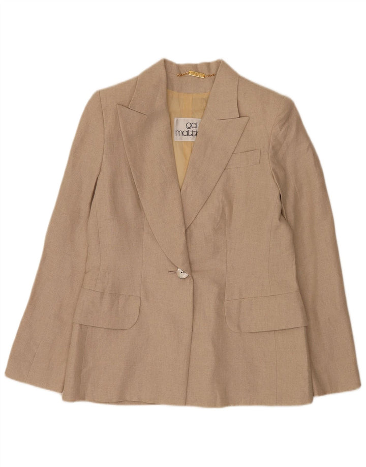 Jaqueta blazer feminina Gai Mattiolo com 1 botão Reino Unido 16 grande linho bege