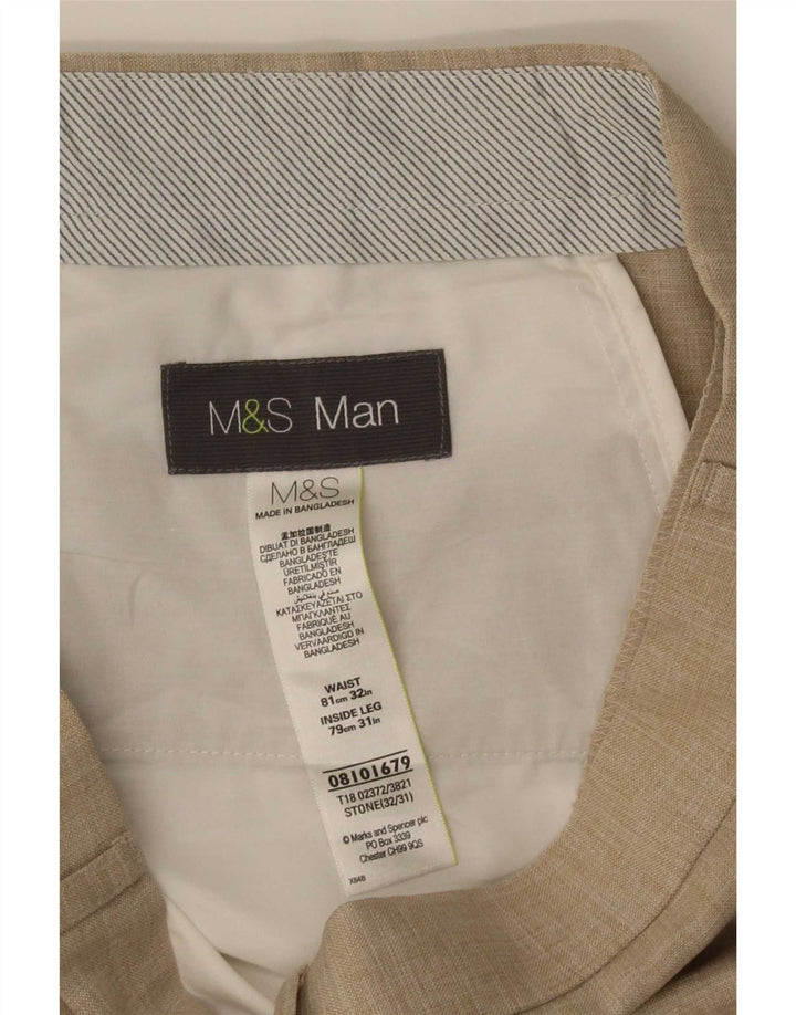 Calça masculina de terno reto Marks & Spencer W32 L31 poliéster bege
