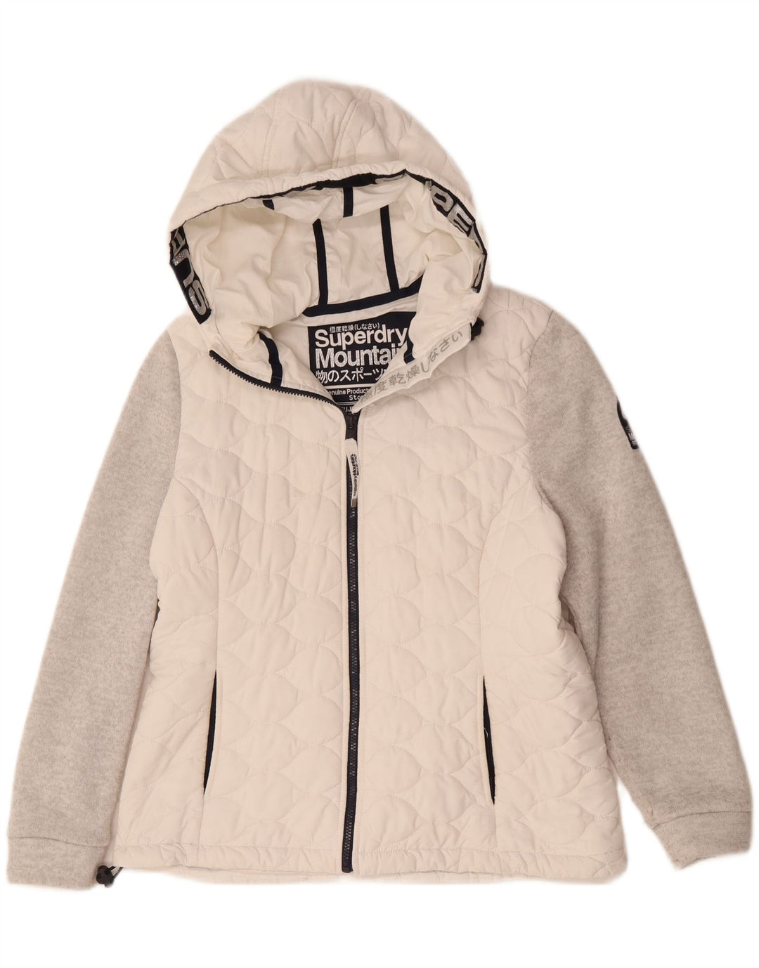 Jaqueta corta-vento feminina Superdry com capuz Reino Unido 16 grande bloco colorido branco