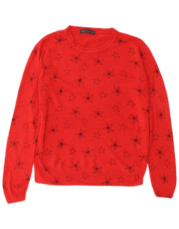 Suéter feminino MARKS & SPENCER com gola canoa Reino Unido 14 grande vermelho geométrico