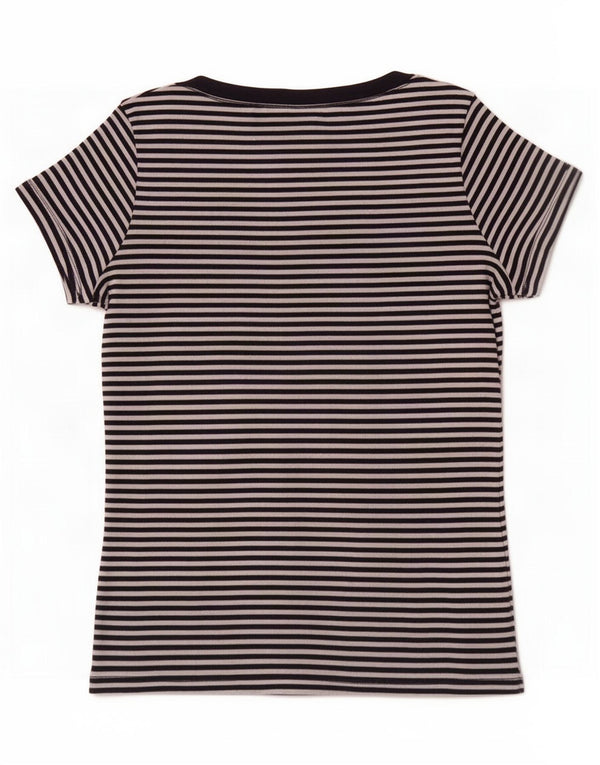 Camiseta feminina Marks & Spencer UK 12 algodão listrado azul marinho médio