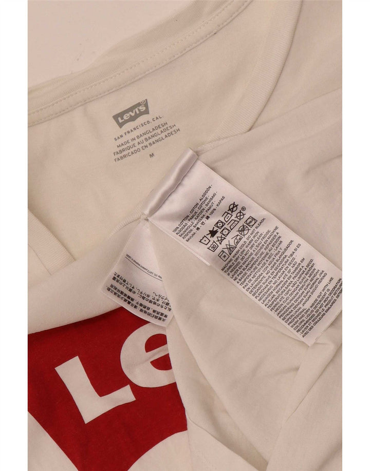 Camiseta feminina gráfica Levi's Top UK 12 algodão branco médio