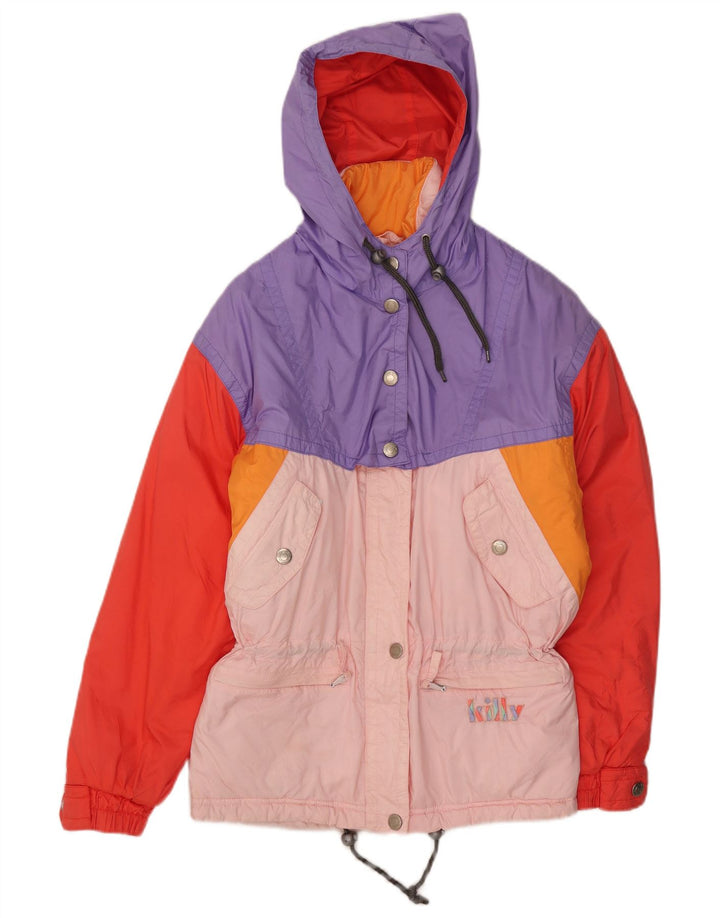 Jaqueta de esqui feminina com capuz Killy UK 10 pequeno bloco colorido multicolorido
