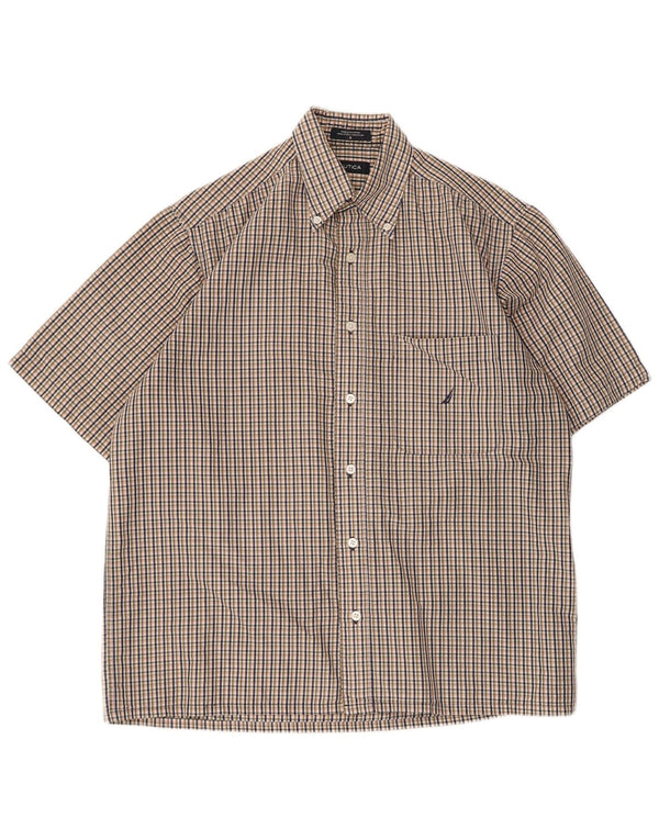 Nautica Camisa masculina de manga curta pequena xadrez multicolorida de algodão
