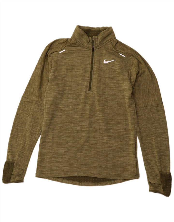 NIKE Masculino Therma-Fit Zip Neck Pullover Treino Top Pequeno Cáqui Salpicado