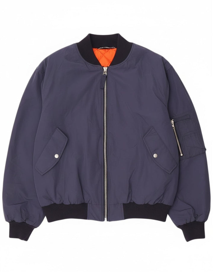 Jaqueta bomber masculina Zara Loose Fit UK 42 XL azul marinho poliéster