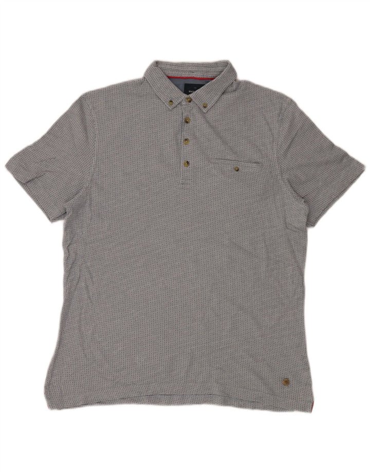 Camisa polo masculina branca grande algodão Ikat azul