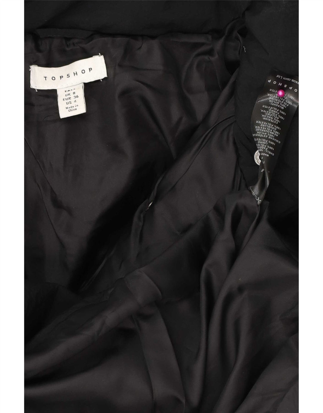 Jaqueta acolchoada grande com capuz feminina Topshop Reino Unido 8 poliéster preto pequeno