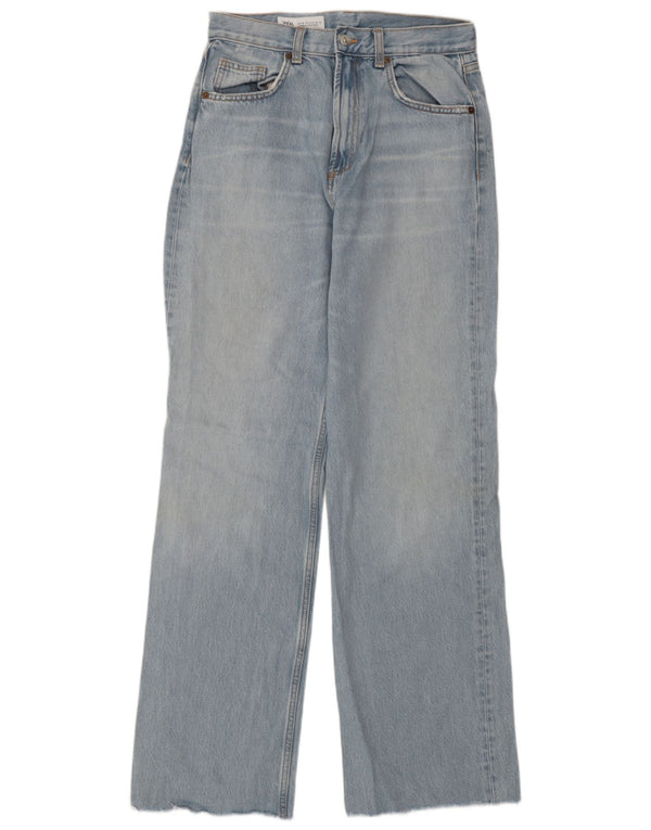 Zara Jeans feminino cintura alta reta UE 38 pequeno W28 L31 algodão azul