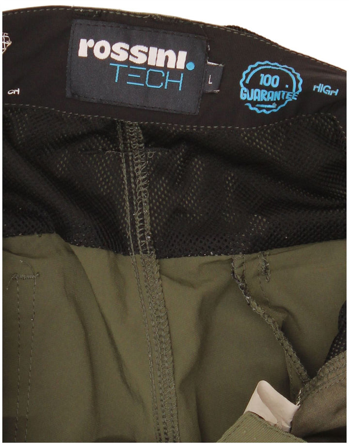Shorts cargo masculino vintage gráfico grande W34 cáqui colorblock