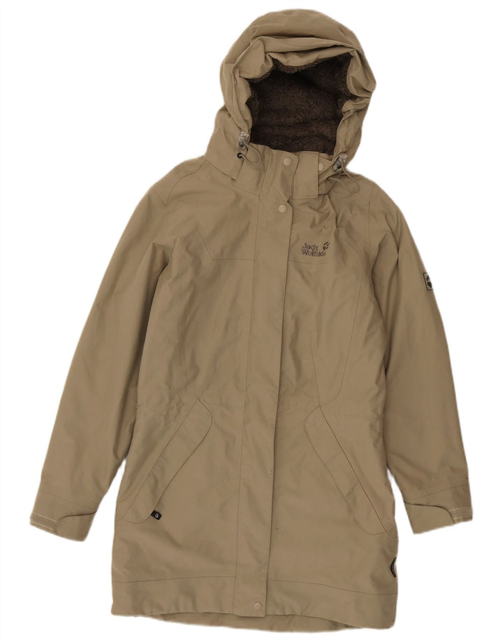 Jaqueta parka feminina com capuz Jack Wolfskin Reino Unido 8 poliéster cáqui pequeno
