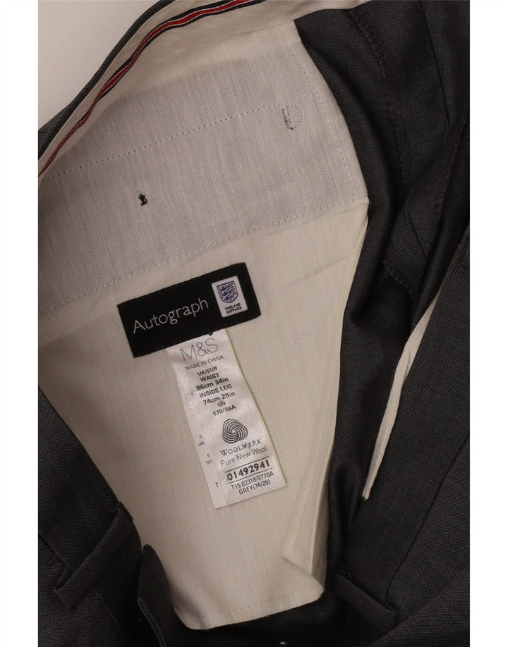 Calça masculina de terno reto Marks & Spencer W34 L29 lã cinza