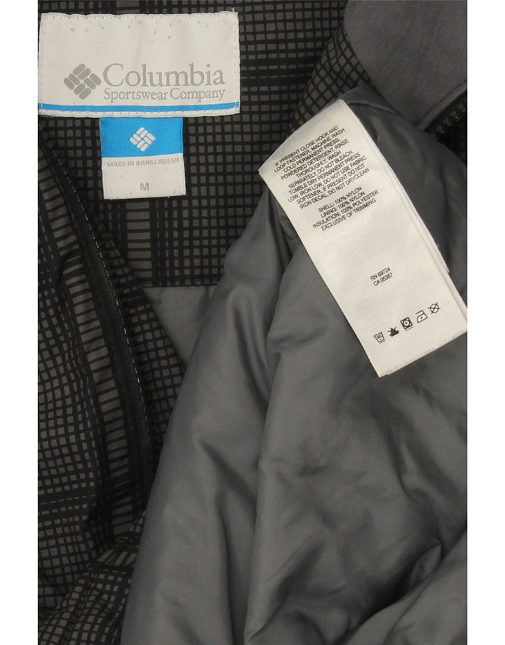 Columbia Jaqueta masculina acolchoada com capuz UK 38 Nylon xadrez cinza médio