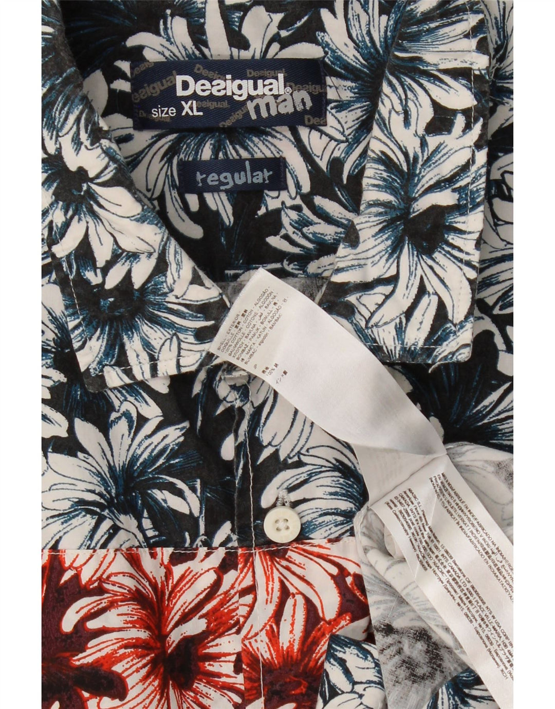 Camisa masculina DESIGUAL XL azul marinho floral algodão
