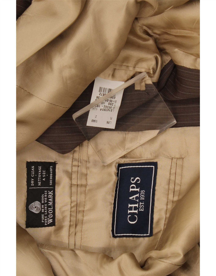 Jaqueta blazer masculina Chaps com 3 botões Reino Unido 40 grande listra marrom nova lã
