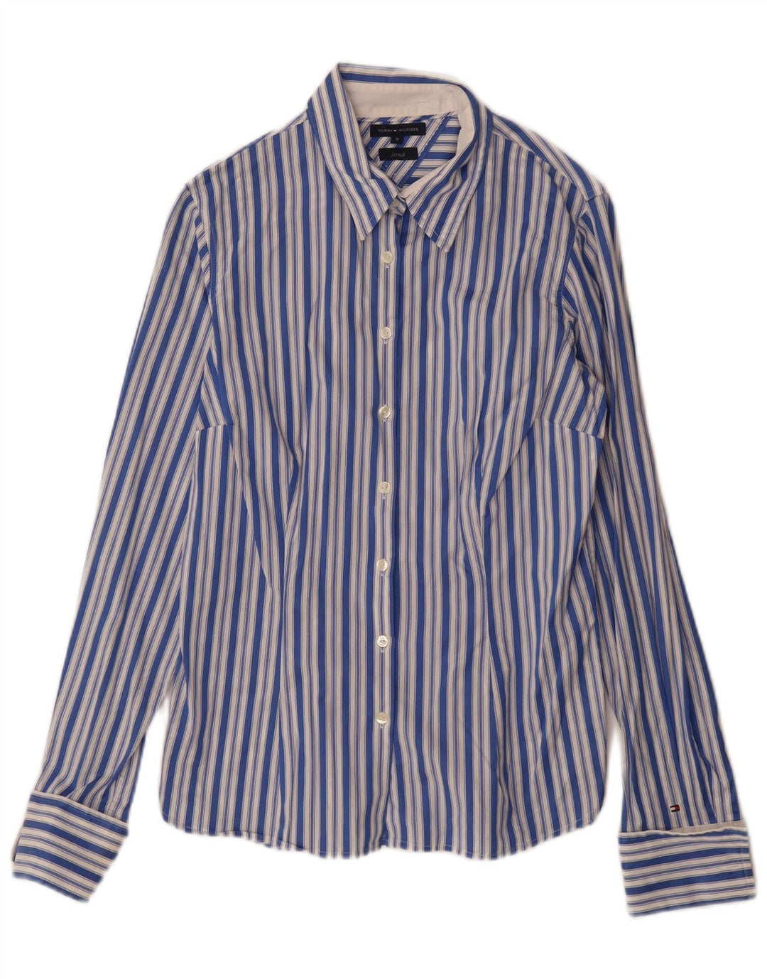 Camisa feminina TOMMY HILFIGER EUA 8 algodão listrado azul médio