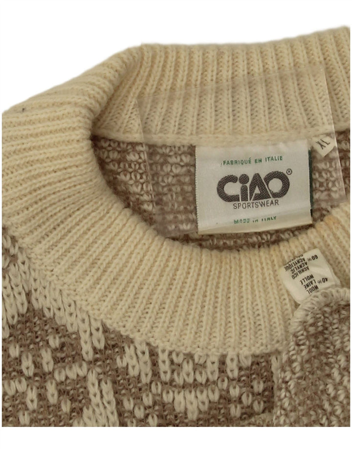 Suéter masculino Ciao com gola redonda XL de lã geométrica bege