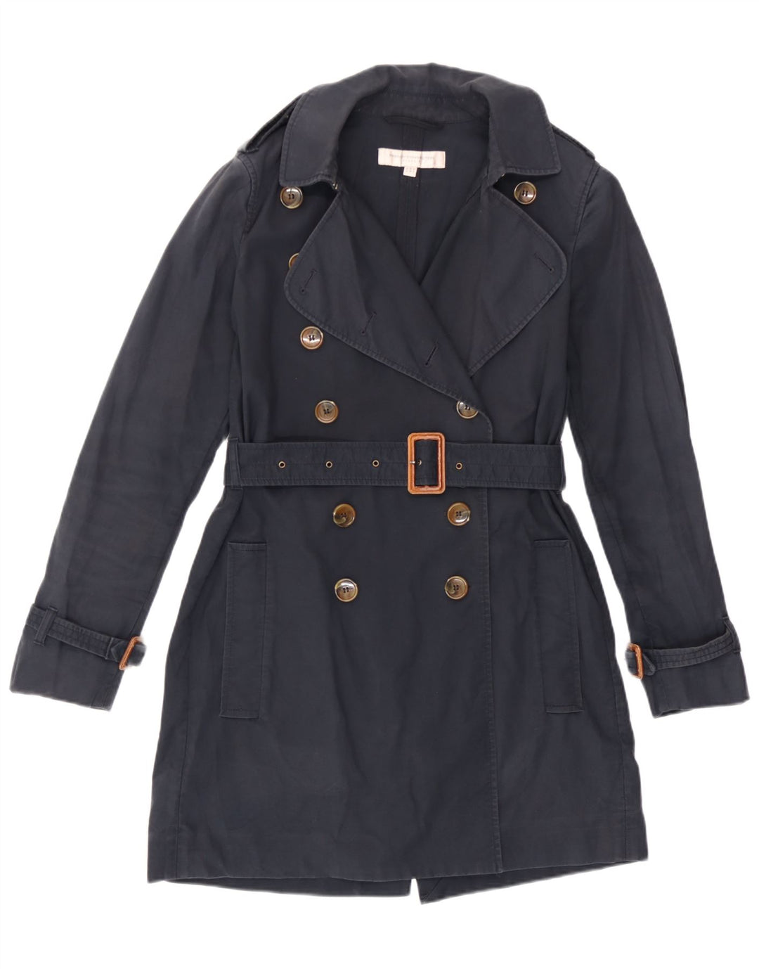 Trench Coat feminino French Connection Reino Unido 10 pequeno algodão azul marinho