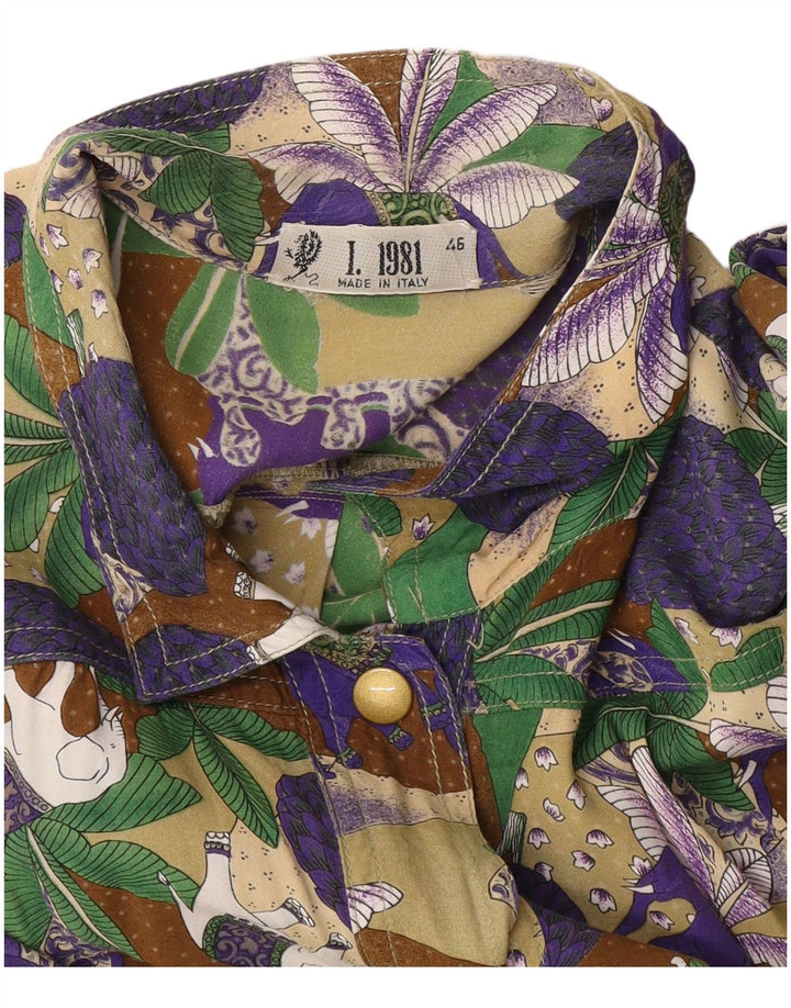 Blusa feminina vintage manga curta IT 46 grande multicolorida