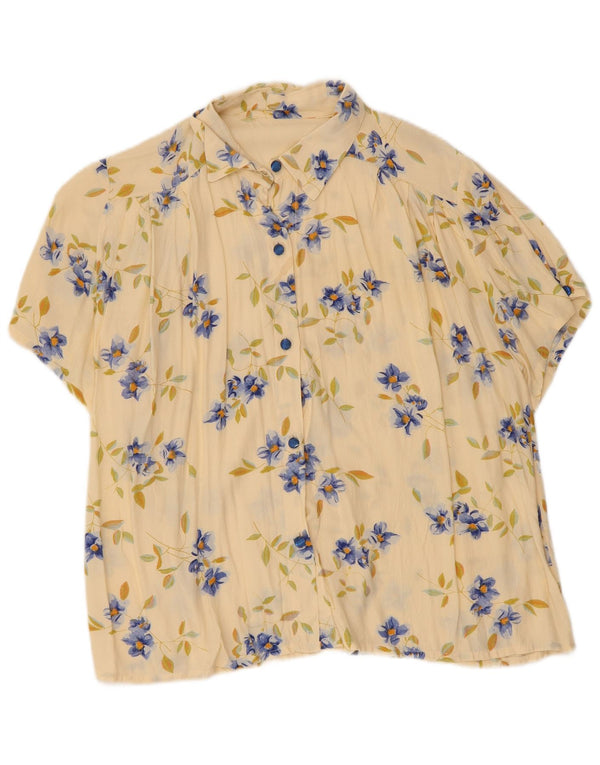 Vintage Womens Short Sleeve Shirt Blouse UK 14 Medium Off White Floral