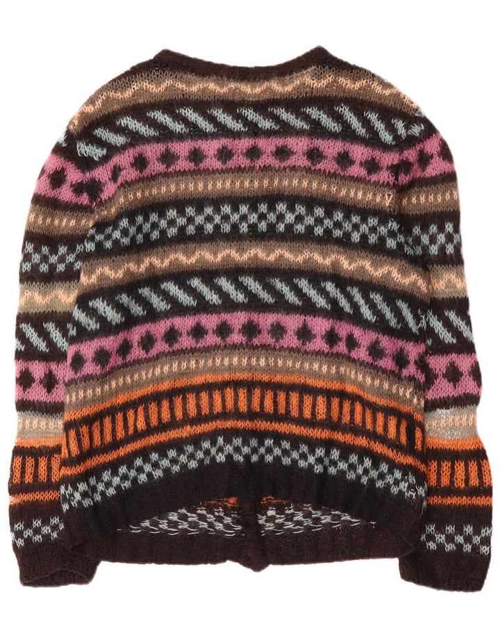 Suéter cardigã feminino vintage UK 16 grande listrado multicolorido