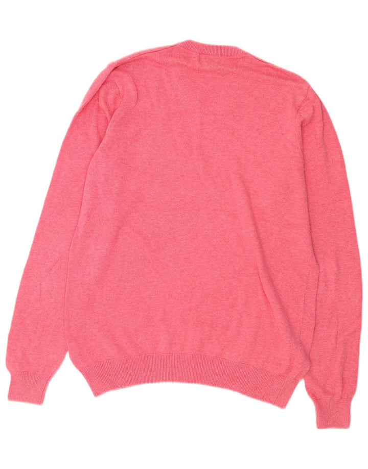 Suéter masculino Marks & Spencer com decote em V de algodão rosa médio