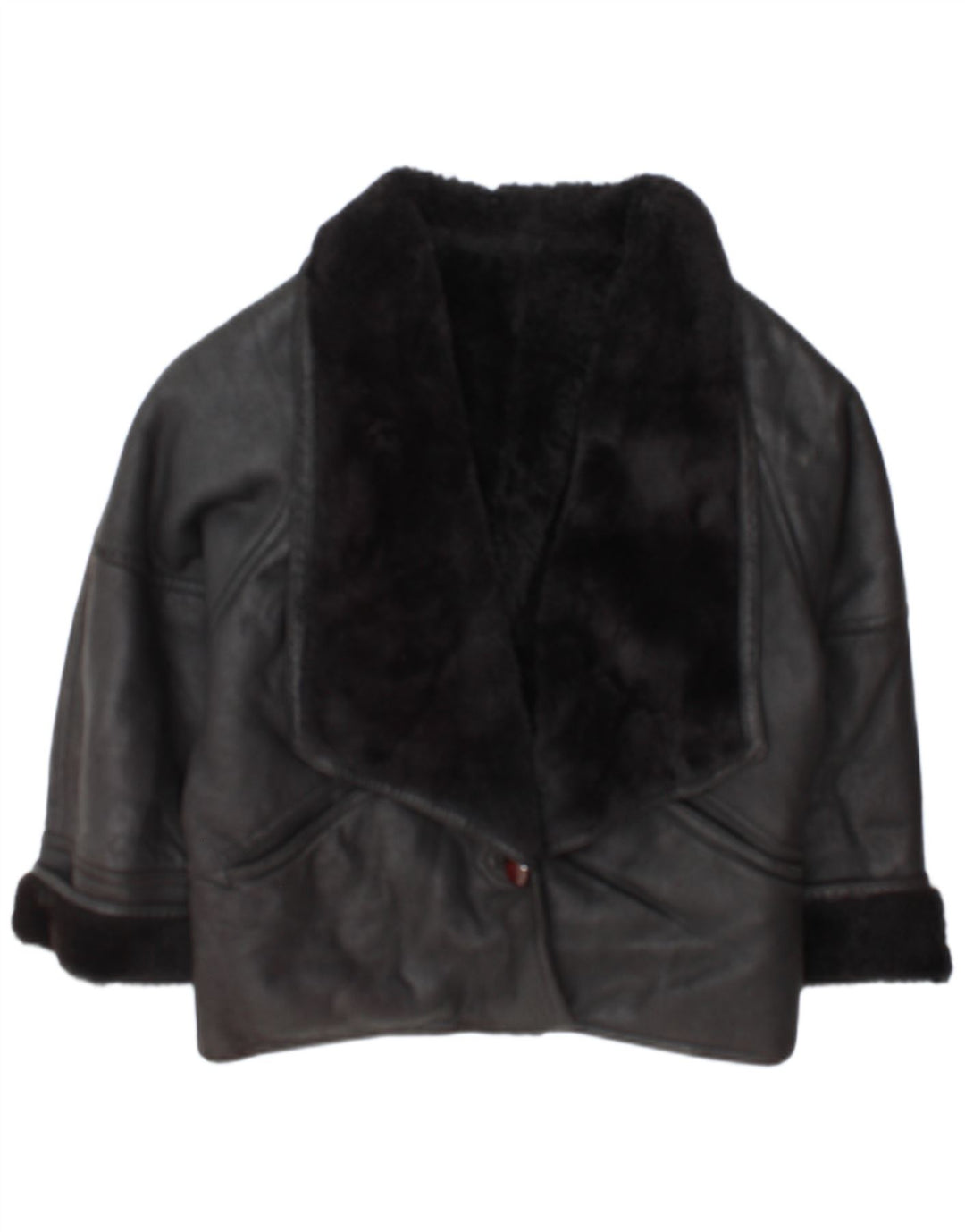 Jaqueta feminina vintage de shearling IT 46 grande shearling preto