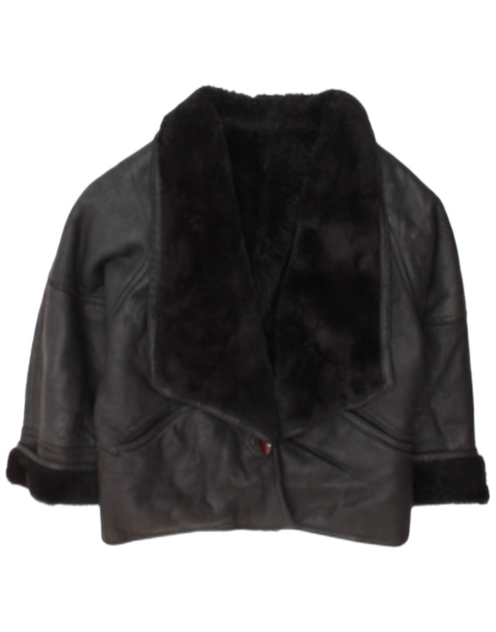 Jaqueta feminina vintage de shearling IT 46 grande shearling preto