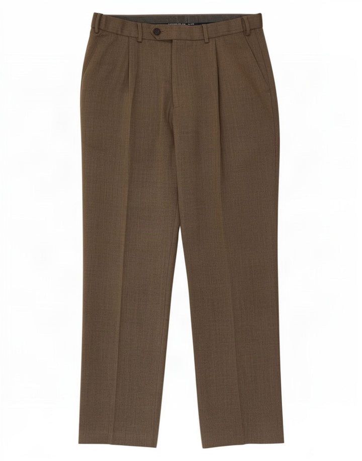 Calça masculina de ajuste regular Marks & Spencer W32 L31 lã bege