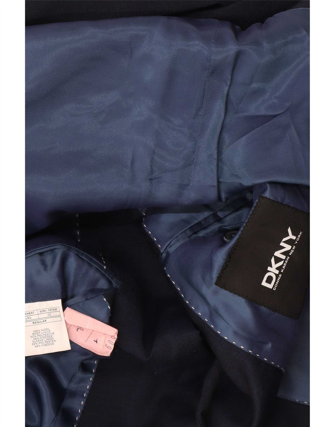Jaqueta blazer masculina Dkny com 2 botões IT 52 XL lã azul marinho