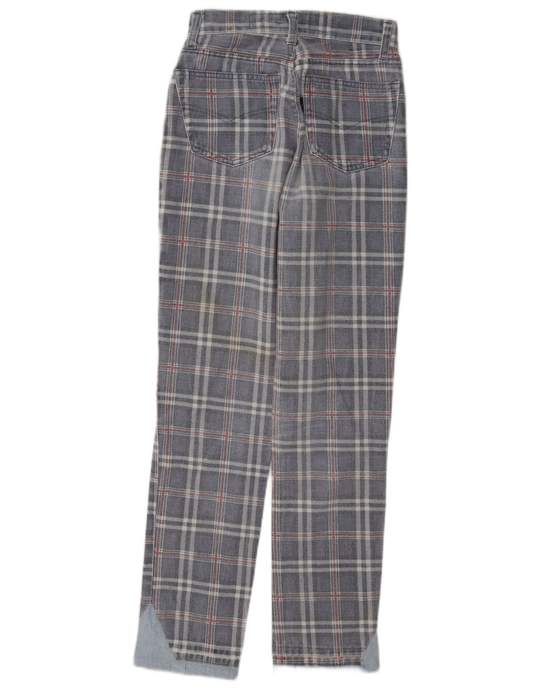 Jeans cônicos femininos Extreme W26 L29 algodão xadrez azul