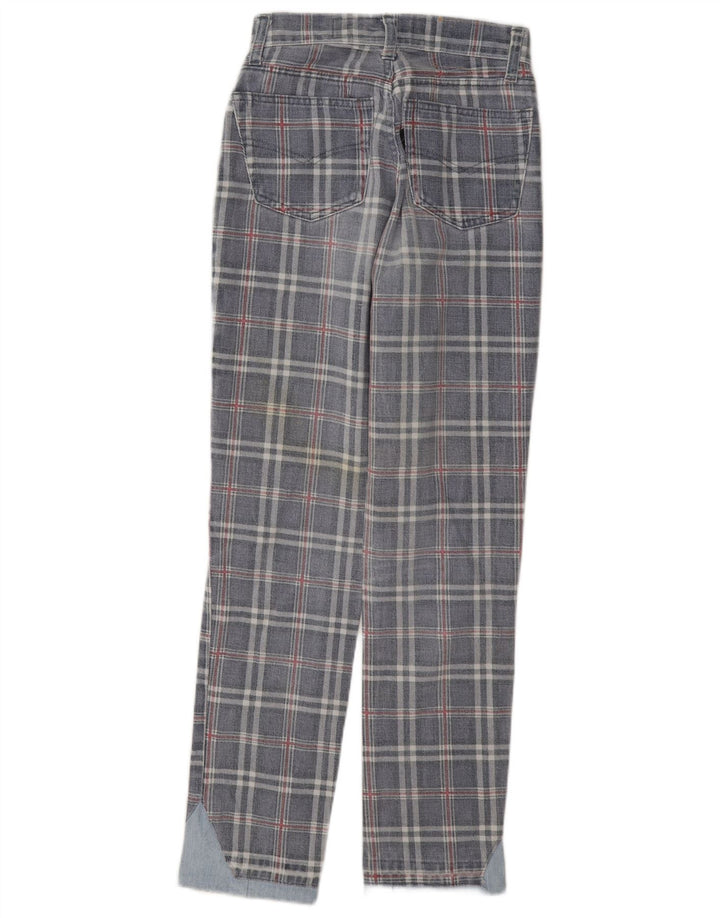 Jeans cônicos femininos Extreme W26 L29 algodão xadrez azul