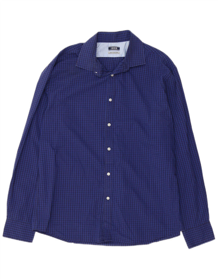 Camisa masculina IZOD Slim Fit tamanho 16 1/2 grande algodão xadrez azul