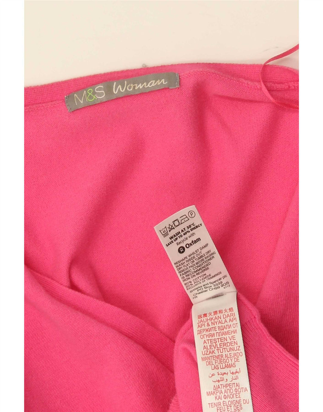 Suéter cardigã feminino Marks & Spencer UK 10 pequeno algodão rosa