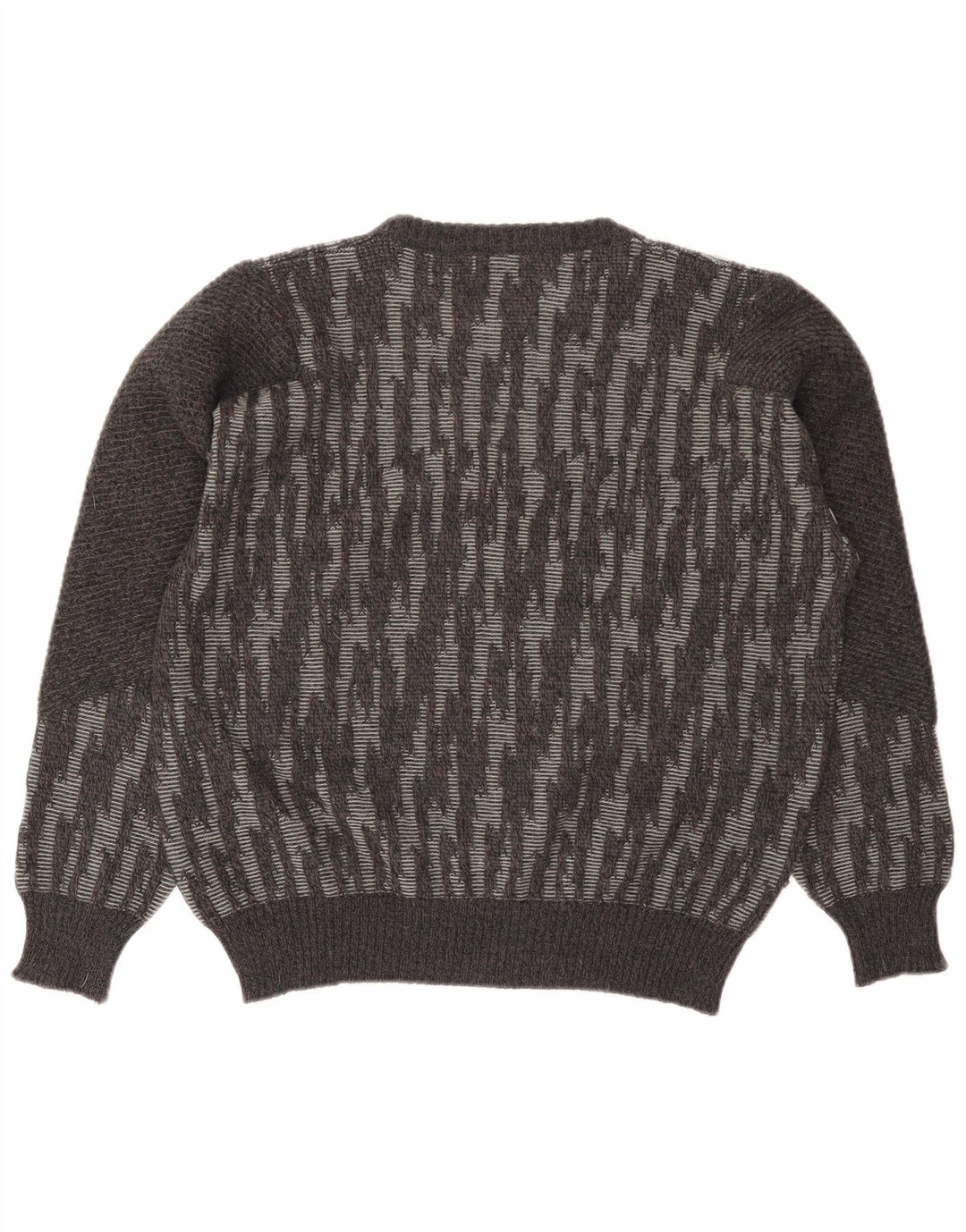 Suéter vintage masculino com gola redonda, lã listrada cinza grande