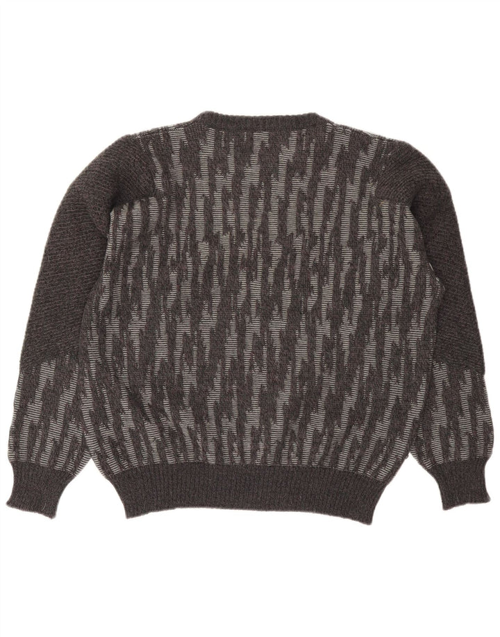 Suéter vintage masculino com gola redonda, lã listrada cinza grande