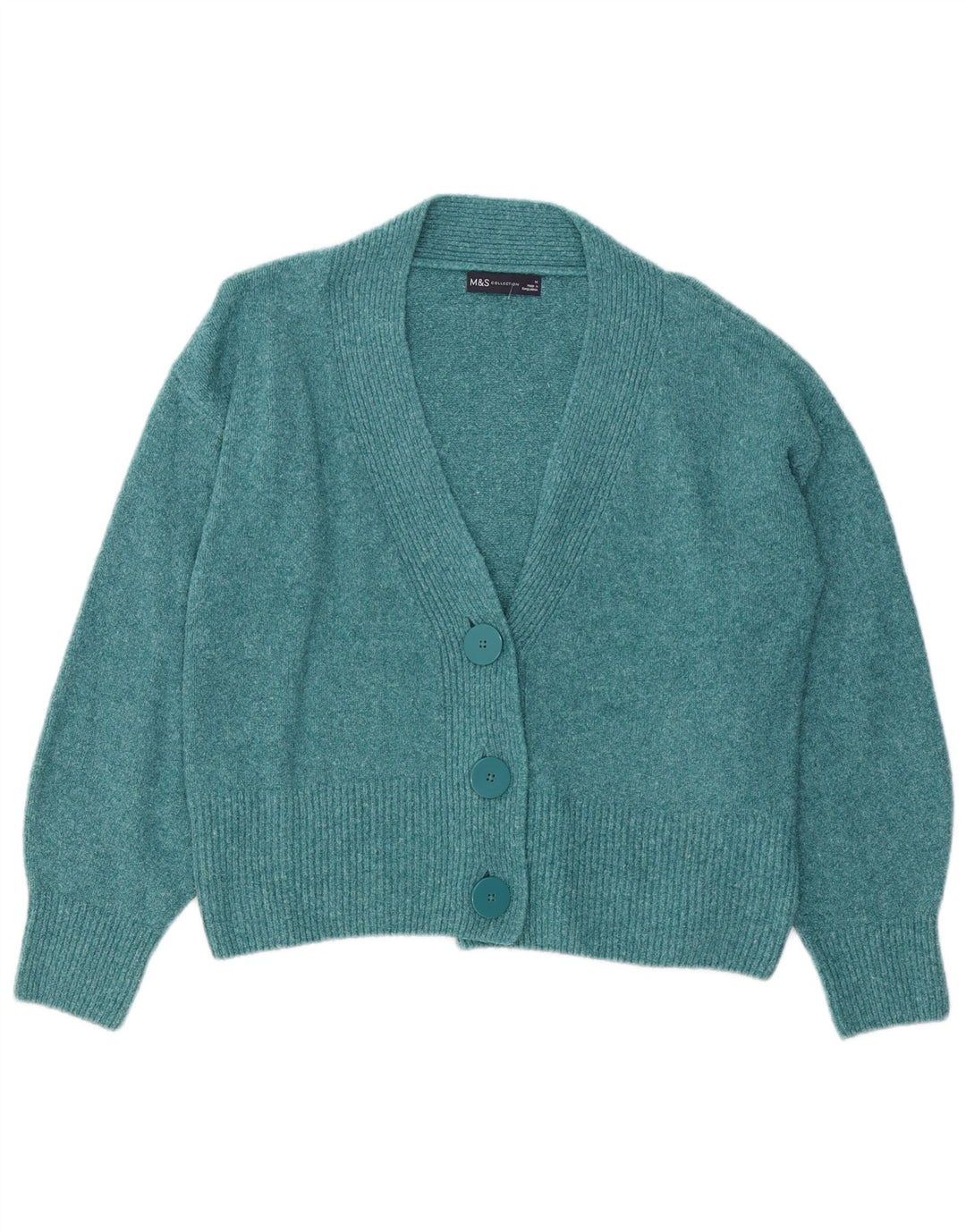 Suéter cardigã feminino Marks & Spencer Reino Unido 14 algodão turquesa médio