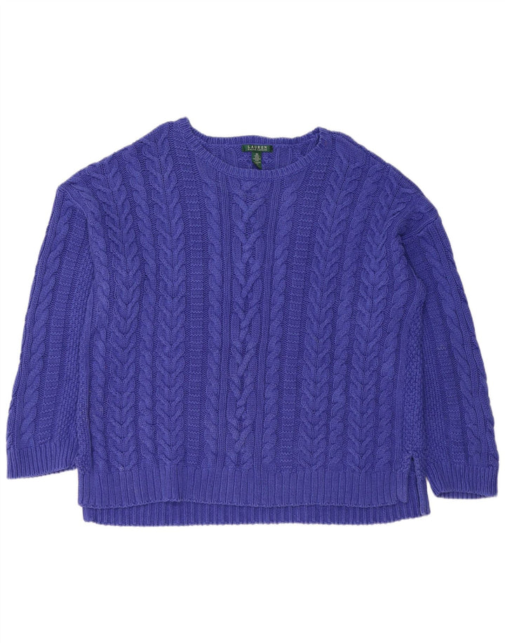 Suéter feminino RALPH LAUREN com gola canoa Reino Unido 22 3XL algodão azul