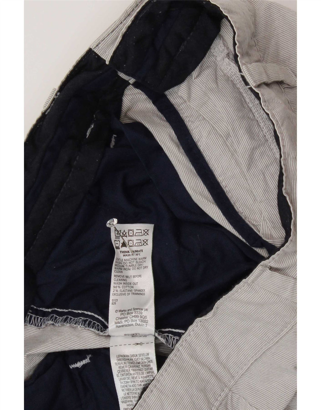 Shorts chino masculino Marks & Spencer W32 algodão listrado cinza médio