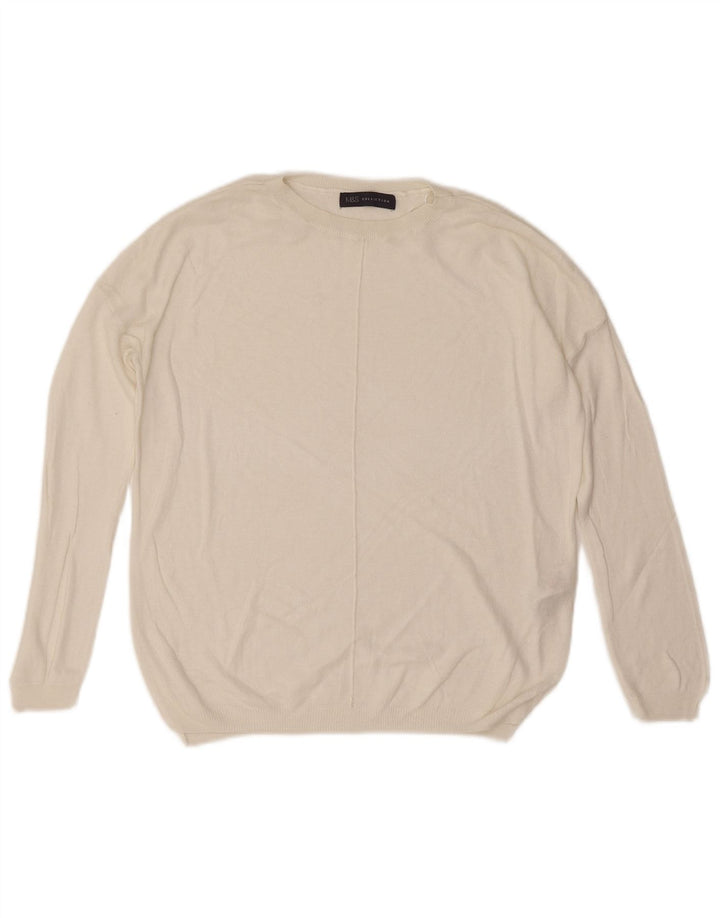 Suéter feminino Marks & Spencer grande com gola redonda Reino Unido 10 pequeno branco