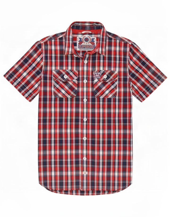 Camisa masculina Superdry de manga curta médio vermelho xadrez algodão