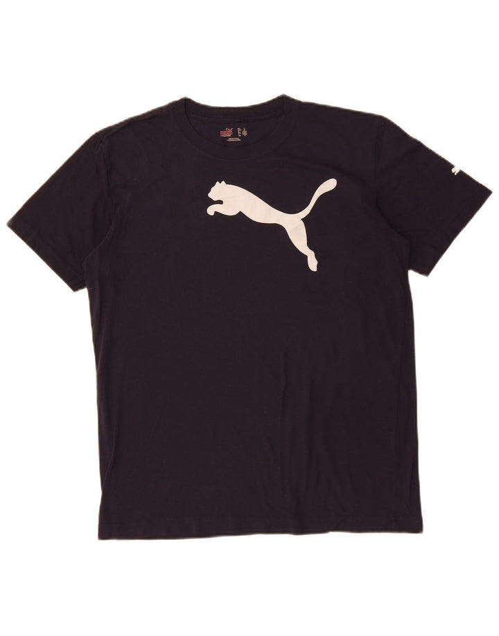 Camiseta masculina PUMA com estampa gráfica pequena de algodão azul marinho